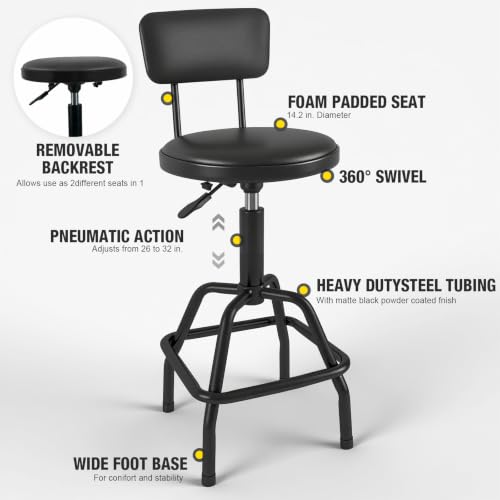 YELLOW JACKET Bar Stool, Adjustable Swivel Stool with Backrest, Height