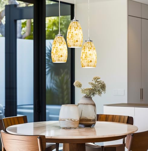 Kira Home Sea Shell Pendant Light Glass Shades Set of 2 for Kitchen Island