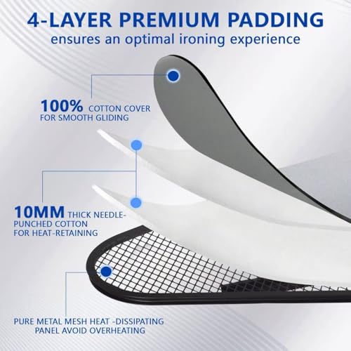 Full Size Ironing Board with Iron Rest, Extra Wide 57 x 18 Inches, Adjustable Height, Heat-Resistant Cover