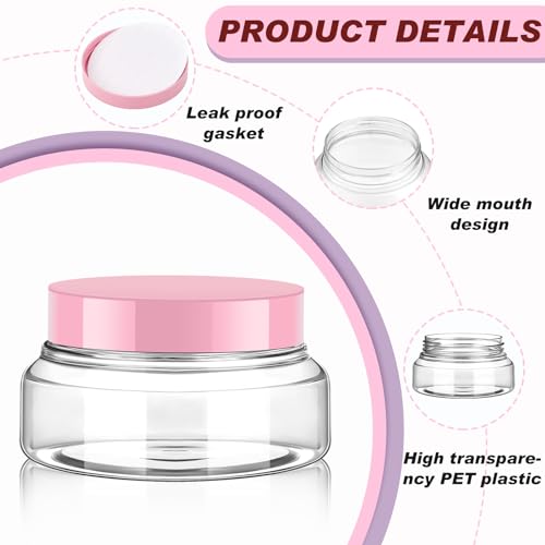24 Pack 5 oz Clear Pink Plastic Cosmetic Jars with Lids & Labels - Reusable & Leakproof