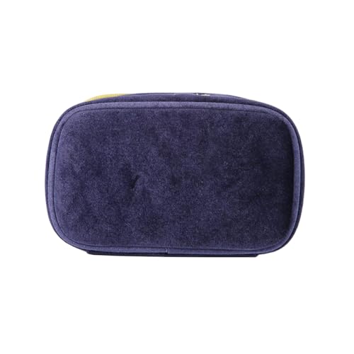 Women Navy Velvet Embroidery Cosmetic Makeup Bag, Applique Moon Stars Pattern Make Up Bag, High Capacity Toiletry Pouch Clutch Bag for Travel (Navy B)