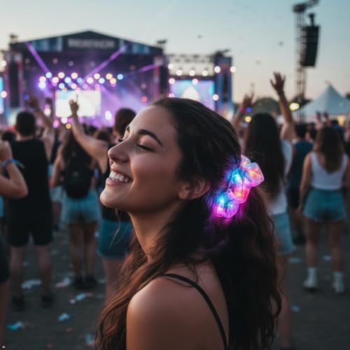 Multi-Colored 30 Pack Light Up LED Scrunchies & 18 Satin Hair Ties for Parties & Raves