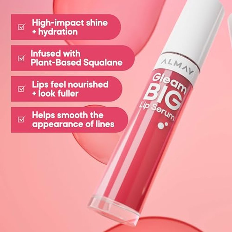 Almay Gleam Big¢â Lip Serum, Hydrating and Moisturizing, Hypoallergenic Lip Gloss, Non-Sticky, 100 Positively Pink, 0.13 fl oz