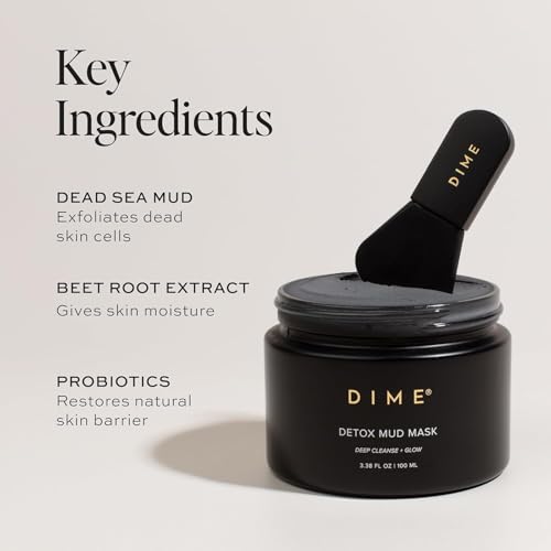 DIME Beauty Detox Mud Mask with Dead Sea Mud, Self Care Facial Mask that Nourishes and Brightens Dull Skin, 3.38 oz / 100 ml
