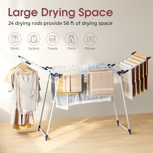 Large Capacity Clothes Drying Rack - White, 68.9 Inch, Foldable & Ready to Use