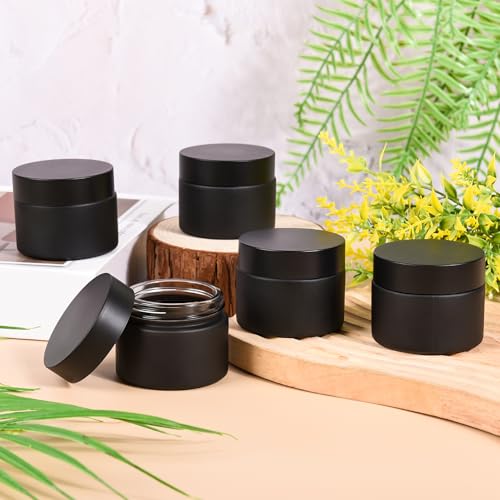 Black Frosted Glass Cream Jars with Black Lid - 1.7oz, Airtight Set of 24
