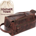 Dark Brown Full Grain Leather Men’s Travel Toiletry Bag with Dual Compartments
