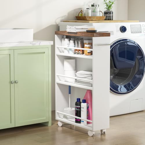 Modern Slim Storage Cart - 4-Tier Narrow Rolling Utility Cart for Kitchen & Laundry