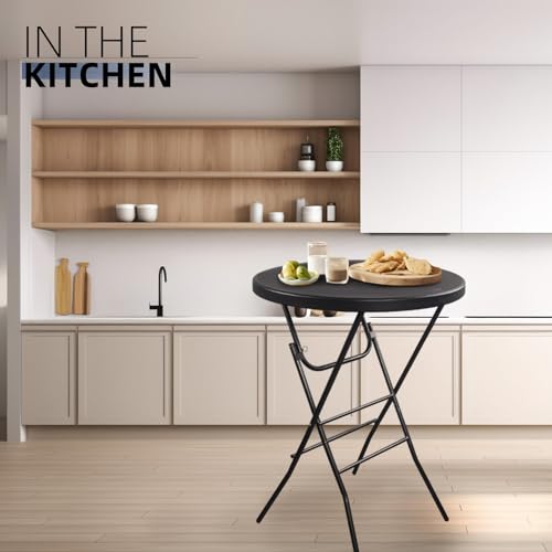 Black 32x43 Inch Folding Cocktail Table - High Top Bar Table, Portable