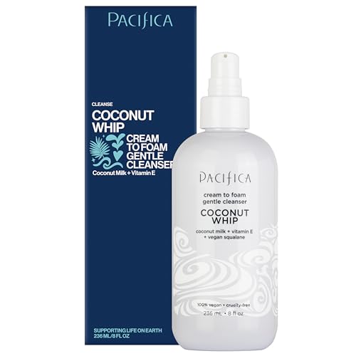 Pacifica Coconut Whip Cream-to-Foam Facial Cleanser - Hydrating Gentle Moisturizing for Dry & Sensitive Skin, 8oz (Pack of 2)