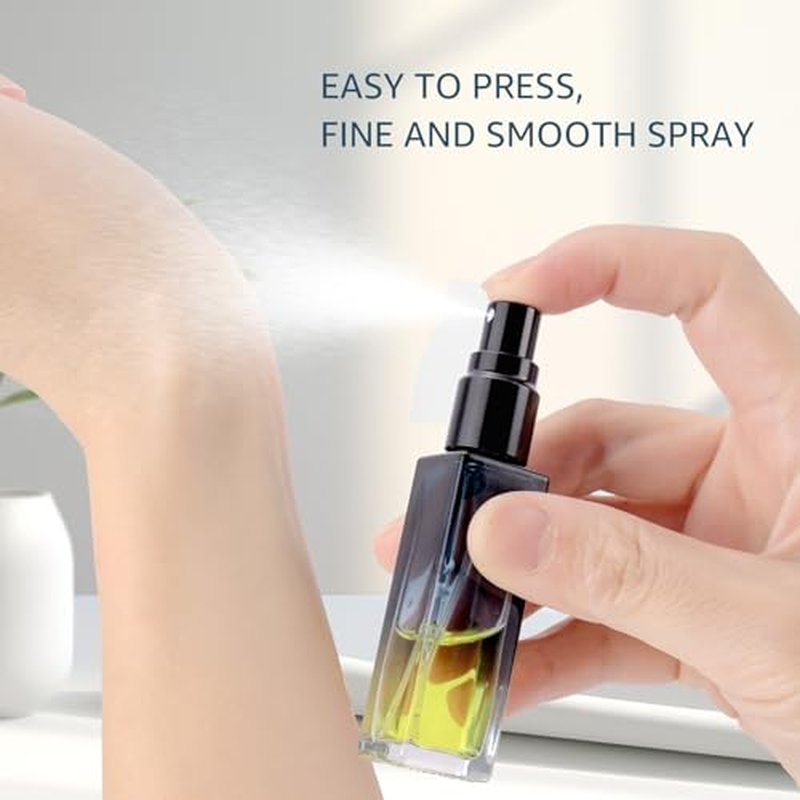 Kesell 11 Pack 10ml Spray Bottles Glass Refillable Perfume Atomizer for Travel Square Empty Bottles Containers Portable Glass Perfume Bottle Set with 5pcs Funnel and 5pcs Dropper (Black Cap)