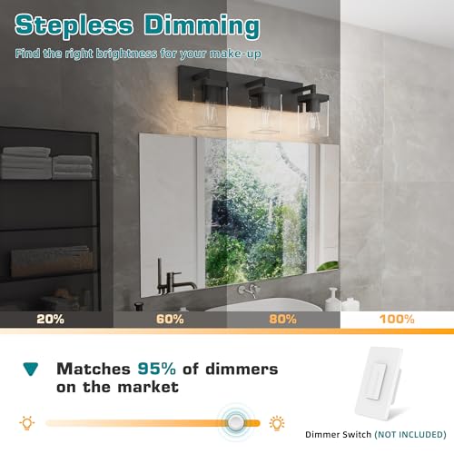 Bathroom Vanity Light Fixture - Black 3-Light Square Design & Large Backplate - Modern Wall Sconce Variation of THIS listing