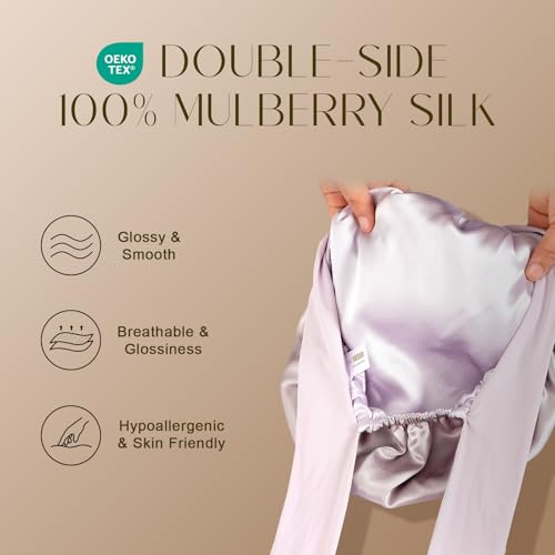 ZIMASILK 100% Mulberry Silk Bonnet for Sleeping Women Long Hair, Purple, One Size