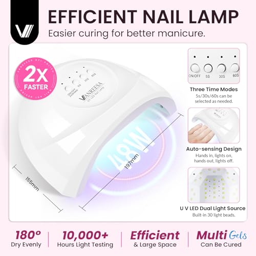 VANREESA 74-Piece Classic Gel Nail Polish Kit with UV Light & Manicure Tools