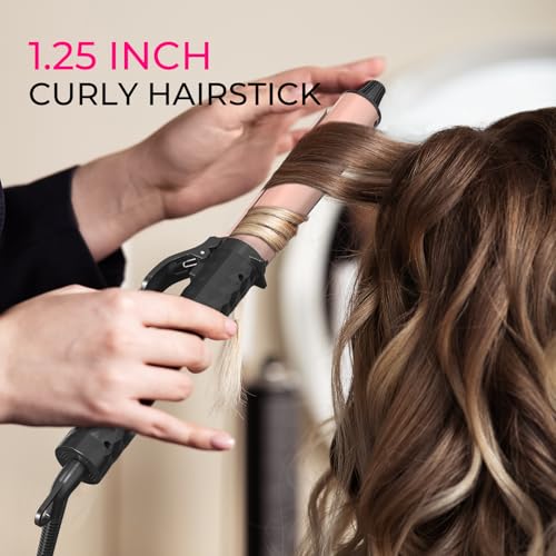 25 Inch Ceramic Curling Iron with 6.2-Inch Barrel, Adjustable Temp, LED Display, Dual Voltage