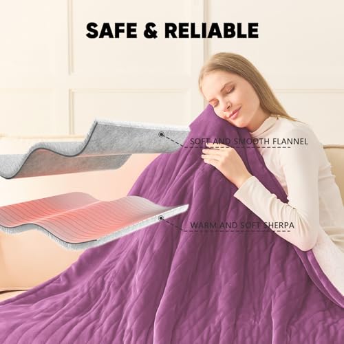 Electric King Size Heated Blanket 100x90 Taro Purple Dual Control 10 Heat Levels
