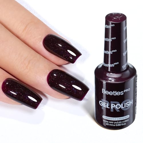Beetles Pro Red Gel Polish - Currently Crushing, Dark Cherry Mocha Red Color 20ml Glitter Plum Gel Nail Polish, Professional Nail Tech Formula, High Pigment Soak Off UV LED Long Lasting