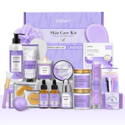 Lavender Spa Gift Basket for Women - 21-Piece Skin Care Set with Body Lotion, Masks & More