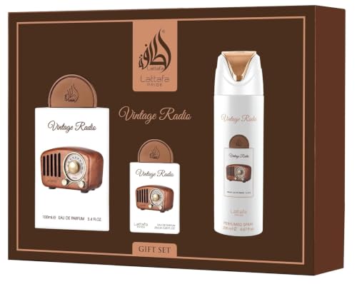 Lattafa Pride Vintage Radio 3-Piece Gift Set - Long Lasting Arabian Perfume for Men