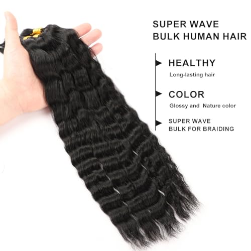 16 Inch Wet and Wavy Human Braiding Hair No Weft for Boho & French Braid - Super Wave (#1b)