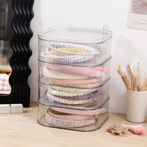 4-Layer Hair Tie Organizer with Rotating Stacks - Clear, Stackable