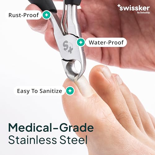 Swissker by Swissklip Heavy Duty Toenail Clippers for Men and Women ? Professional Ergonomic Large Toe Nail Cutter & Trimmer for Thick Nails Seniors, Long Handle Toe Nail Clipper