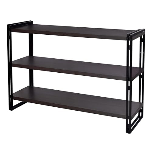 Rustic 3-Tier Metal and Wood Industrial Bookshelf - Dark Grey