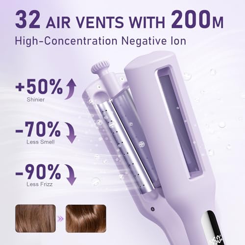 KAUGIC Rose Purple 4-in-1 Adjustable Ceramic Curling Iron & Waver with Hot & Cold Air - 1.1''-1.57''