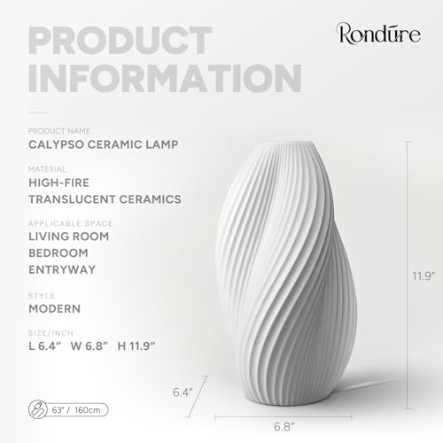 RONDURE Calypso Ceramic Table Lamp - Handcrafted Decorative Bedside Light