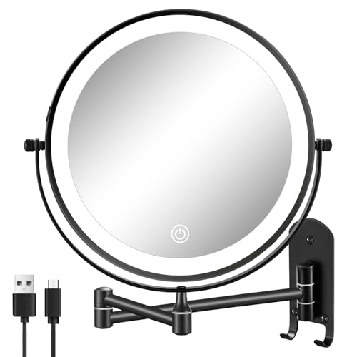 Rechargeable Double-Sided 9-Inch Wall-Mounted Makeup Mirror with Dimmable Lights