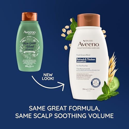 Aveeno, Fresh Greens Blend Sulfate-Free Shampoo with Rosemary, Peppermint & Cucumber to Thicken & Nourish, Clarifying & Volumizing Shampoo for Thin or Fine Hair, Paraben-Free, 12oz
