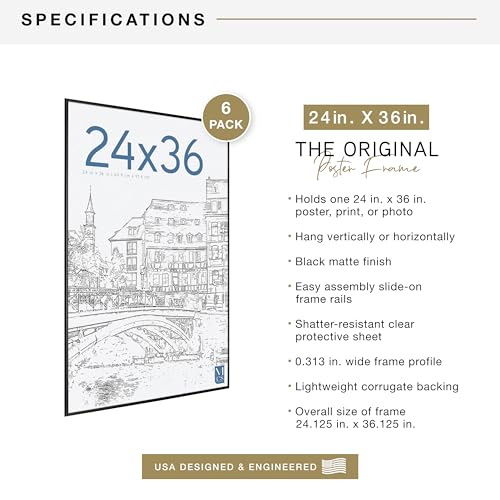 24x36 Inch Poster Frame Set - Black Gallery Wall Frames, 6-Pack