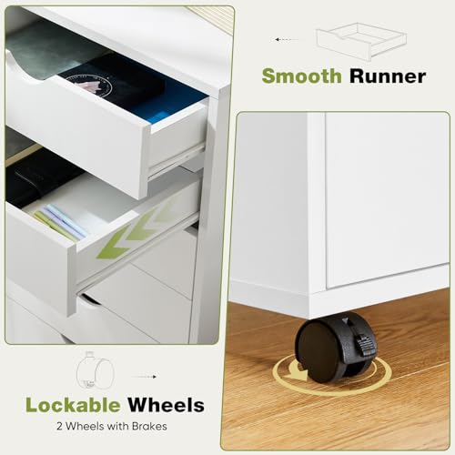 White 7-Drawer Rolling Storage Cabinet - Mobile Wood Dresser for Home & Office