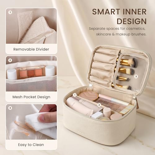 Prite 2-Piece Makeup Bag Set with Clear Toiletry Bag - Beige Travel Organizer