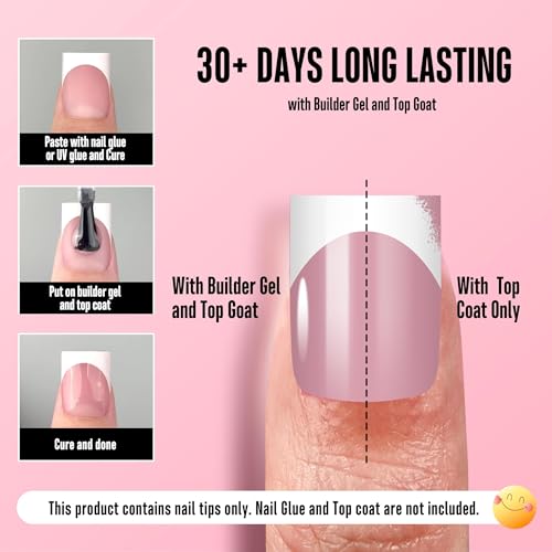 Short Sharp Square White French Tip Nail Tips - Berry Pink Variation, 240 pcs