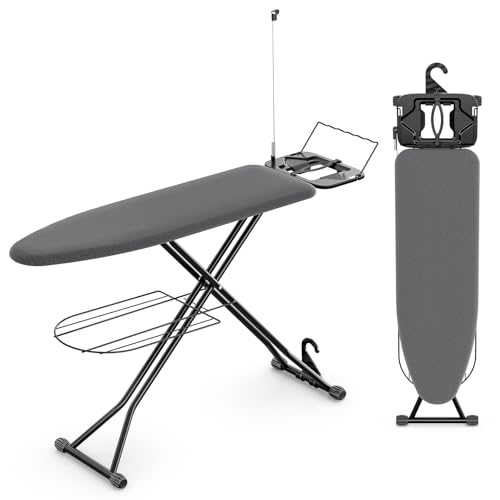 KINGBOARD Black Multi-Functional Ironing Board with Clothes Shelf & Cord Holder