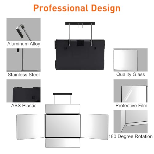 Self Hair Cutting Mirror 5-Way Tri Fold with Black Forest Variation, Adjustable and Portable