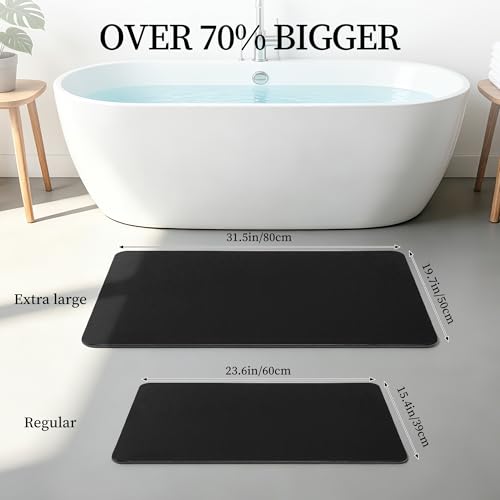 Extra Large Black Stone Bath Mat - 32x20 Inches, Non-Slip Shower Rug with Variation 1