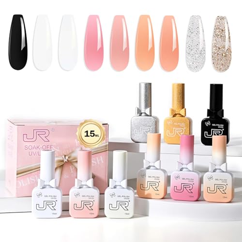 Gel Nail Polish Set 9pcs 15ml Black White Pink Series UV LED Soak Off Nail Art Kit - Variation 145A