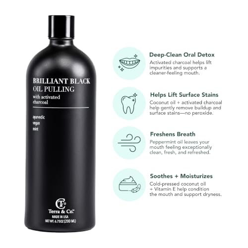 Terra & Co Brilliant Black Charcoal Oil Pulling Mouthwash 6.75 oz (Black Oil Pulling)