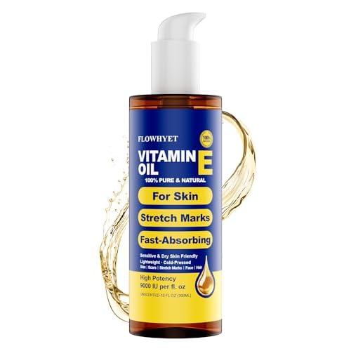 Pure Vitamin E Oil for Skin 10 fl oz, Organic Lightweight Vitamin E Oil for Scar, Stretch Marks, Fast-Absorbing Body Oil Moisturizing and Firming Skin, Cold Pressed-300ml