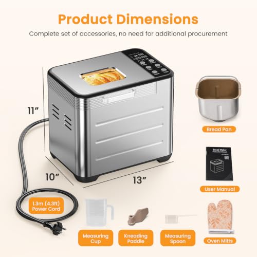 NEWBULIG 21-in-1 Stainless Steel Bread Maker with Delay Timer, Silver