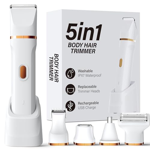 KINGTEE 5-in-1 Electric Bikini Trimmer for Women ? IPX7 Waterproof Shaver, Cordless Body & Facial Razors for Women, Ceramic Blades, USB-C Rechargeable, Painless Hair Removal Kit (White)