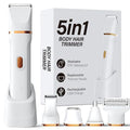 KINGTEE 5-in-1 Electric Bikini Trimmer for Women ? IPX7 Waterproof Shaver, Cordless Body & Facial Razors for Women, Ceramic Blades, USB-C Rechargeable, Painless Hair Removal Kit (White)