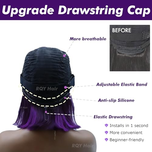 Purple Highlight Bob Wig 13x4 Lace Front Human Hair for Black Women 10 Inch