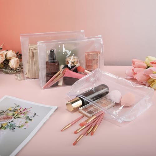 50 Pcs Clear Makeup Bags with Zipper - Waterproof Portable Storage 11.8 x 9.7 in