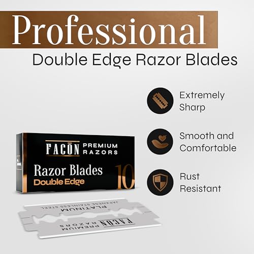 50 Fac?n Double Edge Razor Blades for Safety Razor, Safety Razor Blades for Shaving, Platinum Japanese Stainless Steel for Smooth & Precise Shave, Premium Replacement Razor Blade for Men & Women