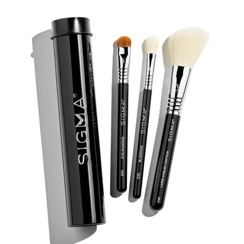 Travel Makeup Brush Set - 3 Pc Essential Synthetic Bristle Brushes with Case - Black