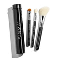 Travel Makeup Brush Set - 3 Pc Essential Synthetic Bristle Brushes with Case - Black