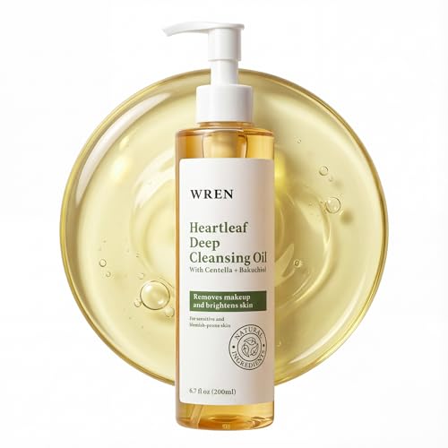 Wren Heartleaf Deep Cleansing Oil, Face Oil Cleanser for Makeup Removal, Blackhead & Pore Care, Skincare for Sensitive Skin, Brightens Skin ? 6.76 fl oz (200ml)